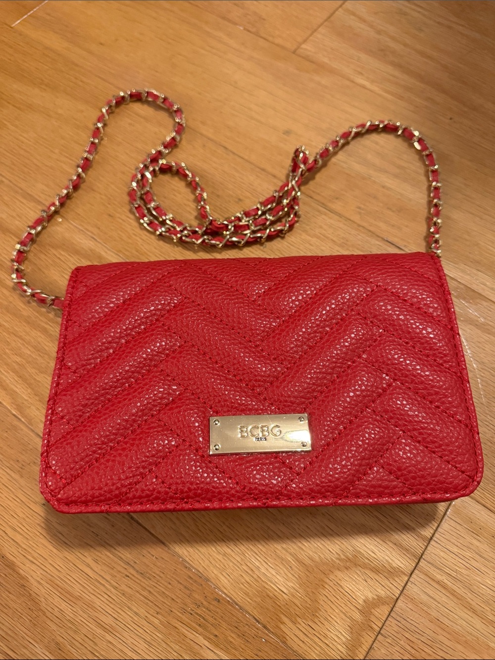 BCBG Red Quilted Crossbody with Gold Chain